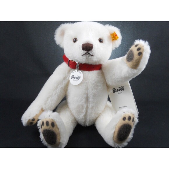 Steiff Classic Teddy Bear White Alpaca 27000 Growling Jointed Red Leather - Picture 1 of 6